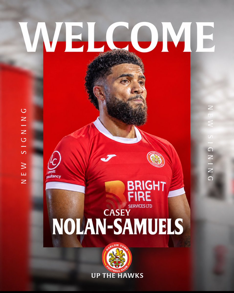 HarlowTownFC's tweet photo. Welcome to Harlow Town FC, Casey Nolan-Samuels⚽️

We’re delighted to welcome Casey Nolan-Samuels to Harlow Town FC! 🤝

Make sure to show your support and give Casey a warm welcome to the Hawks! 🦅❤️ https://t.co/El4g6ajJKH