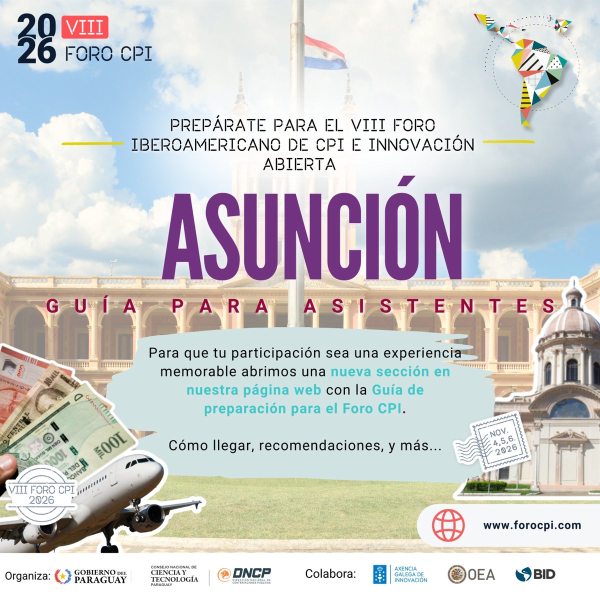 dncp_py's tweet photo. ¡Todo lo que necesitas para el VIII Foro CPI en Asunción está aquí!
Con el VIII Foro Iberoamericano de CPI e Innovación Abierta  cada vez más cerca, hemos creado una sección especial para que aproveches al máximo tu participación en la ciudad de Asunción. https://t.co/1URbMuyP6f