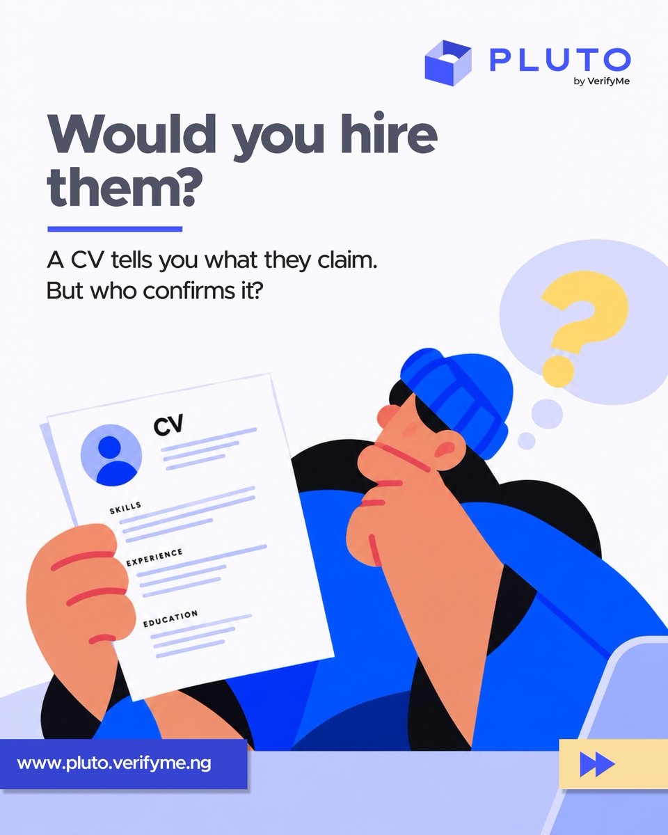plutobyvmn's tweet photo. It all checks out, until it doesn't.ย
Most hiring decisions are made on information the candidate curated themselves.ย
The question isn't whether they look good.ย
It's what you haven't checked.
#backgroundcheck #Pluto #recruitmentnigeria #verifyme https://t.co/YHY9TNRNGD