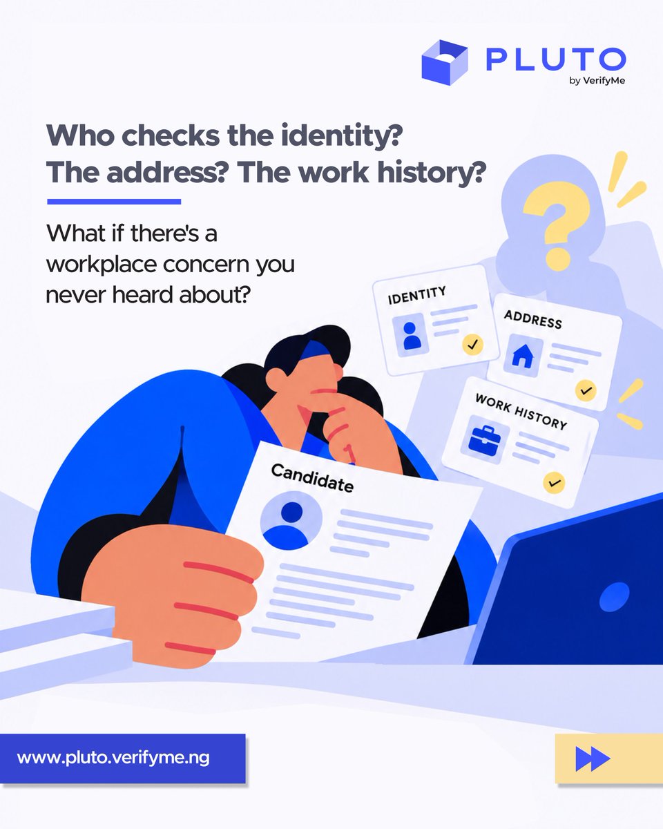 plutobyvmn's tweet photo. It all checks out, until it doesn't.ย
Most hiring decisions are made on information the candidate curated themselves.ย
The question isn't whether they look good.ย
It's what you haven't checked.
#backgroundcheck #Pluto #recruitmentnigeria #verifyme https://t.co/YHY9TNRNGD