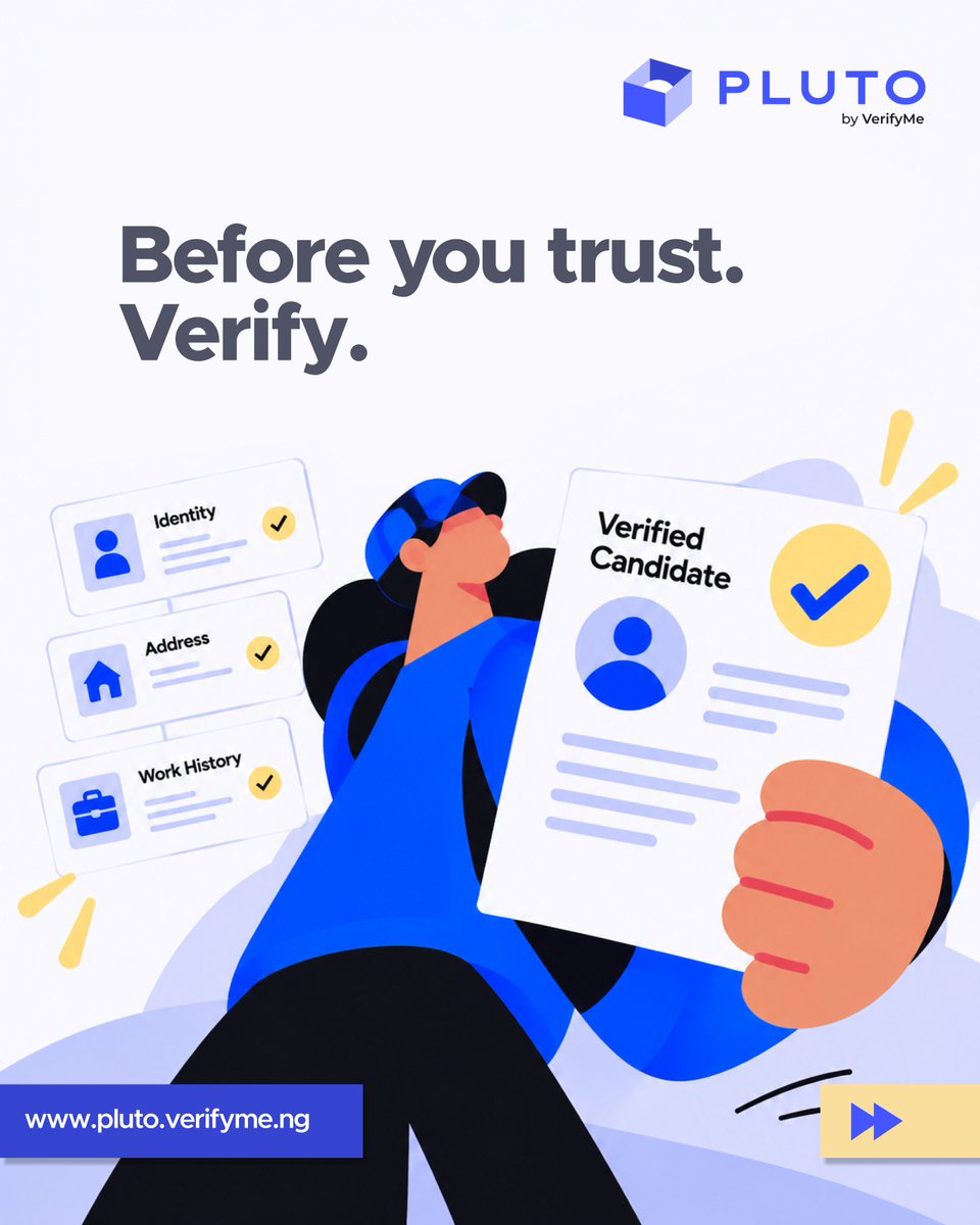 plutobyvmn's tweet photo. It all checks out, until it doesn't.ย
Most hiring decisions are made on information the candidate curated themselves.ย
The question isn't whether they look good.ย
It's what you haven't checked.
#backgroundcheck #Pluto #recruitmentnigeria #verifyme https://t.co/YHY9TNRNGD
