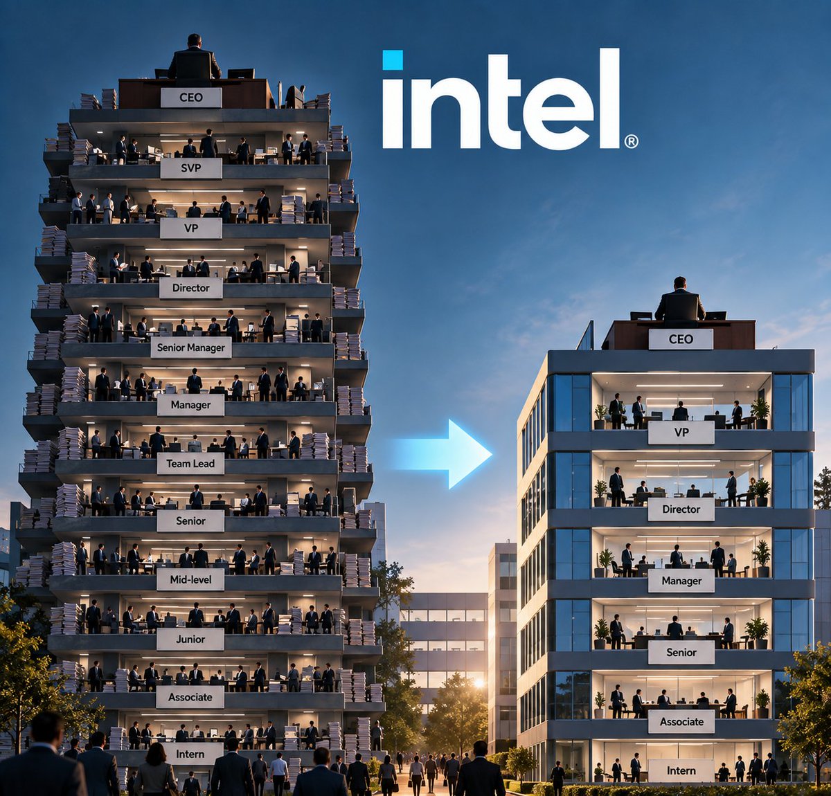 Eng_Anmar's tweet photo. 12 طبقة إدارية عشان القرار يوصل😵‍💫

هذا كان الوضع في Intel..

الشركة قررت تعيد ترتيب هرمها الإداري بشكل كبير:

👔 عدد نواب الرئيس: من نحو 450 إلى 200
🏢 الطبقات الإدارية: من 12 إلى 6 فقط

والسبب؟

كثرة المستويات الإدارية عطت عدد مهول من الأشخاص القدرة على تعطيل القرارات، وأبطأت التنفيذ وتطوير المنتجات..

حتى المعلومة نفسها كانت تتغير وهي تصعد من مستوى إداري إلى آخر.. 

إلى أن تصل للإدارة العليا بصورة مختلفة عمّا يحدث فعليًا على الأرض.

وهنا درس إداري مهم:

الهيكلة تنظم الشركات.. لكن المبالغة فيها قد تبطئها...