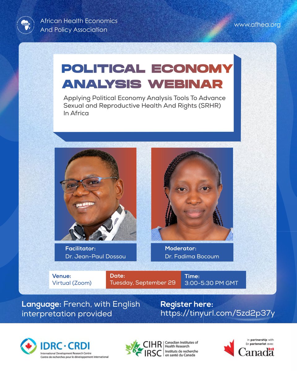 AfHEA_Africa's tweet photo. 4 DAYS TO GO!
Join AfHEA for Power, Politics & Interest: Applying Political Economy Analysis to Advance SRHR in Africa.
Sept. 29 | 3–5:30 PM GMT
Language: French, with English interpretation provided.
REGISTER NOW: https://t.co/9Br49nrFYi
#AfHEA #SRHR #ANeSA https://t.co/FaujkEh03f
