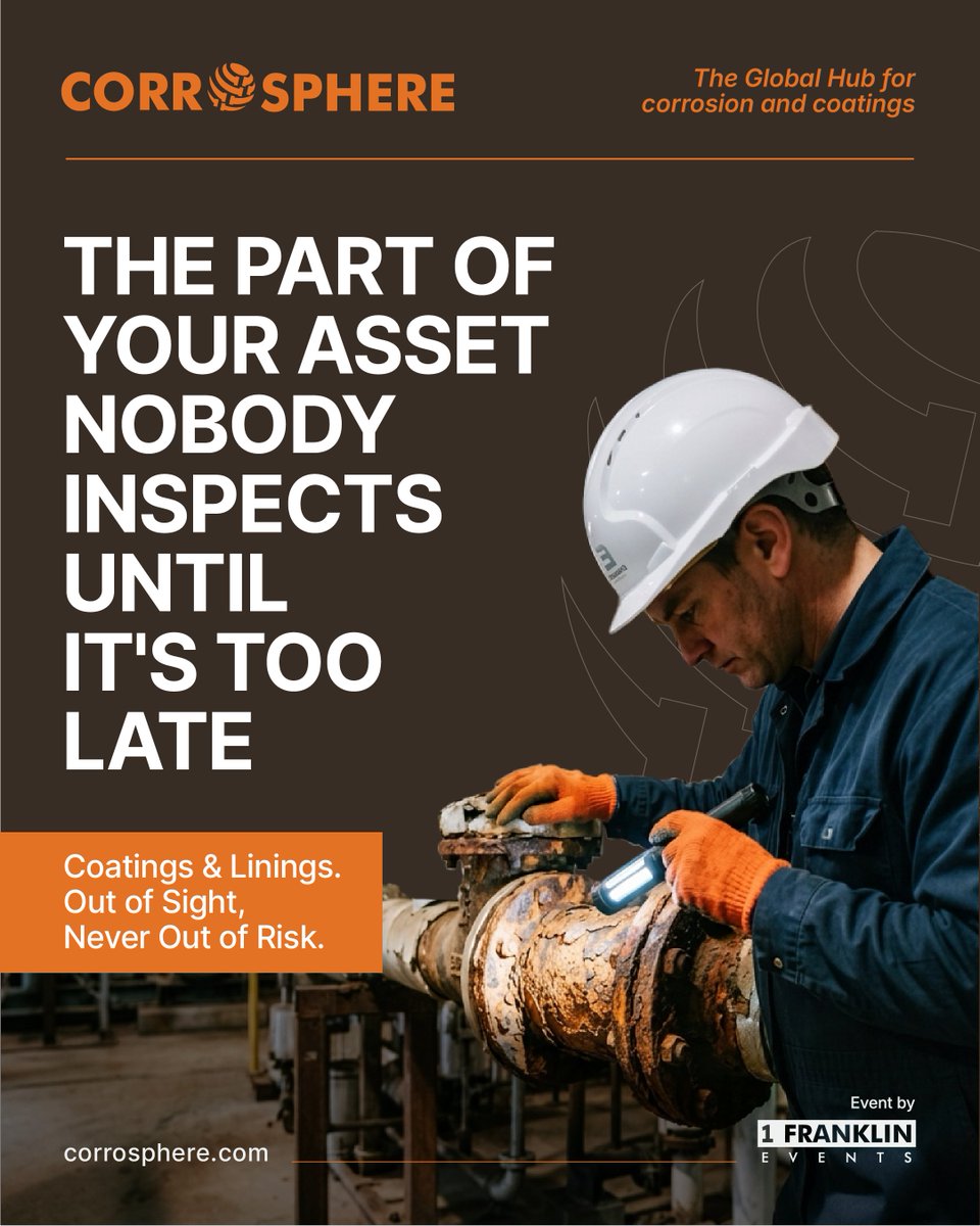 CORROSPHERE's tweet photo. The layer nobody notices—until it fails.

Smart coatings &amp; corrosion-indicating technology are transforming asset protection beyond “paint and hope.”

Follow Corrosphere → Coatings, one of the disciplines we build events around.

#Corrosphere2027 #Coatings #Corrosion https://t.co/qWPJAcvtUD