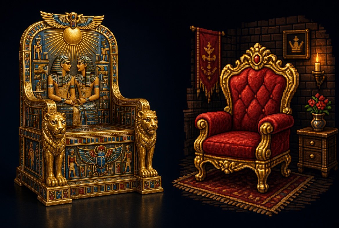 hopesvl's tweet photo. Oh Wow A 3,300-Year-Old Golden Throne Belonging To King Tutankhamun ?-? 
 
Groundbreaking !.!  

I’m Sure It Looks Lovely Sitting In A Physical Museum Where You Can’t Even Mint It !.! 🙄

Personally I Prefer My Royal Seating 100% Digital And Compressed Into A 64x64 Pixel Grid By @Kingpickle !.!   

True Culture Is On-Chain !.!   Enjoy Your Dusty Gold - Historians - I’ll Be Over Here: https://t.co/jv1FpypfnE 📷 👑 @themutualfun