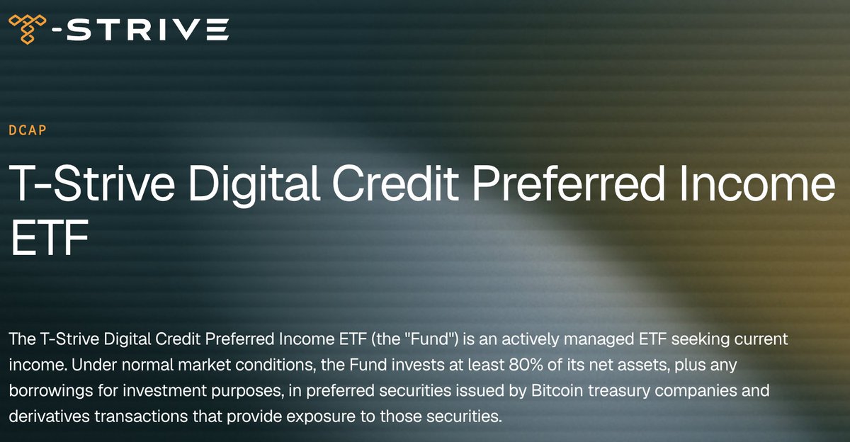 roxom's tweet photo. Digital Credit now has its first U.S. ETF 🙌

Tuttle Capital and Strive Asset Management launched $DCAP, targeting a roughly 50/50 allocation to $STRC and $SATA.

Another door into Digital Credit 🚪 https://t.co/JxEKQYKDWR