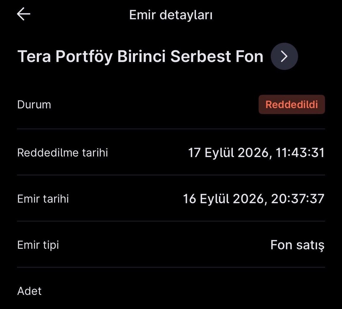 ogrenciden1M's tweet photo. 🚨 BU ÇELİŞKİ ARTIK AÇIKLANMALI!

16 Eylül saat 20.37’de verdiğim TLY satış emri için:

Midas: “Emriniz TEFAS’a iletildi.”

Takasbank: “Biz iptal etmedik.”

Peki bu emir kim tarafından, ne zaman ve hangi gerekçeyle reddedildi?

Üstelik SPK’nın tasfiye esaslarının A/6 maddesi, TEFAS üzerinden verilen ve gerçekleştirilmeyen satış/iade talimatlarını açıkça düzenliyor ve bu tutarların öncelikli olarak ödenmesini öngörüyor. (Kap)

Benim emrim 17 Eylül 13.30’dan önce verildi. TLY duyurusunda yeni uygulamanın 17 Eylül 13.30’dan itibaren verilen talimatlar için geçerli olduğu belirtiliyor. (Kap)

O HALDE SORUYORUZ:

16 Eylül’de TEFAS’a ulaşan emir neden gerçekleşmedi?

Emir nerede kayboldu?

@spkgovtr @Takasbank @MidasMenkul

Bu paylaşımı RT’leyin.
On binlerce yatırımcının aynı sorusu var: Emirlerimizin akıbeti ne?

#FonMağdurları #TLY #Tera #TEFAS #SPK