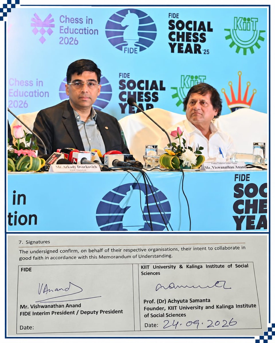 KIITUniversity's tweet photo. We at KIIT proudly celebrate two international honours conferred upon our Founder, Prof. (Dr.) Achyuta Samanta, on the same day, recognising his lifelong contributions to education, leadership and social transformation.

At the 2026 CEEMAN Champions Awards, held during the 34th CEEMAN Annual Conference in Bucharest, Romania, Prof. Samanta was named ‘Leader of the Year’, becoming the first Indian to receive this prestigious honour. CEEMAN, with around 180 members from nearly 50 countries, recognises leadership that advances institutional excellence, relevance and social impact.

On the same day, the International Chess Federation (FIDE) conferred upon Prof. Samanta the ‘Education Philanthropic Award’ at the Summit on Chess in Education in Samarkand, Uzbekistan, held alongside the 46th FIDE Chess Olympiad and Congress.

Adding another significant milestone, an MoU was signed between FIDE, KIIT and KISS to strengthen and expand Chess in Education initiatives at both institutions. The collaboration builds on the FIDE Global Conference on Chess in Society and Education, co-hosted by KIIT in January 2026, and the FIDE Preparation of Teachers programme conducted at KISS in August.

We at KIIT extend our heartfelt congratulations to our Founder on these remarkable international honours. His vision continues to inspire generations and strengthen the role of education as a force for meaningful social transformation.

Watch the video: https://t.co/GrDkfg8Mcq