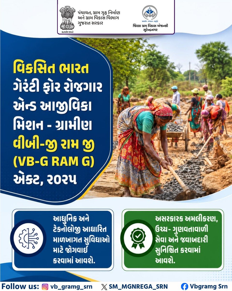MGNREGASUR's tweet photo. VB-G RAM-G યોજન�� વિશે માહિતી.
@MGNREGAGujarat
@crdgujarat1
@CollectorSRN
@cmogujarat
@CRD_Gujarat
#districtpanchayatsurendranagar
#info_snagar_gog
#VBGRAMG4ViksitBharat https://t.co/IrRqGm1NSn
