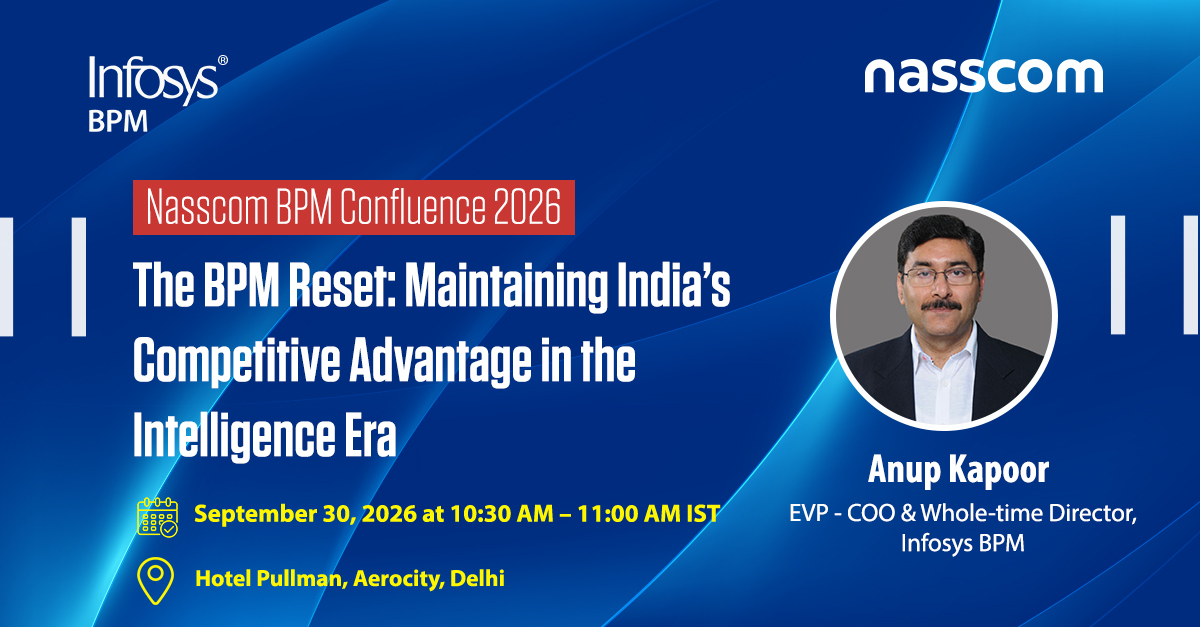 InfosysBPM's tweet photo. As AI redefines the rules of business, how can India's BPM industry turn disruption into a competitive advantage? Join Anup Kapoor, EVP - COO &amp; Whole-time Director, #InfosysBPM, as he leads a timely conversation on the future of BPM in an intelligence-first world. 
#infosys https://t.co/4wsGu0Po3G