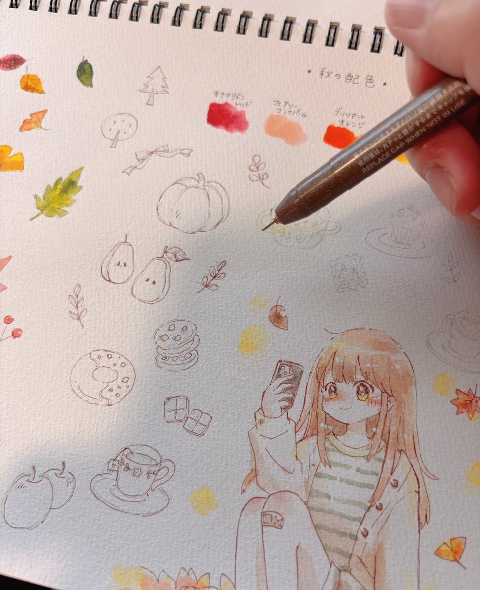 candy_pop07's tweet photo. 久しぶりにアナログイラスト描きました！セリアのミニパレット大活躍✨秋の配色🍁
 #ナツノイラストまとめ  #透明水彩  #アナログイラスト #イラスト  #創作絵 https://t.co/jvfQEshruh