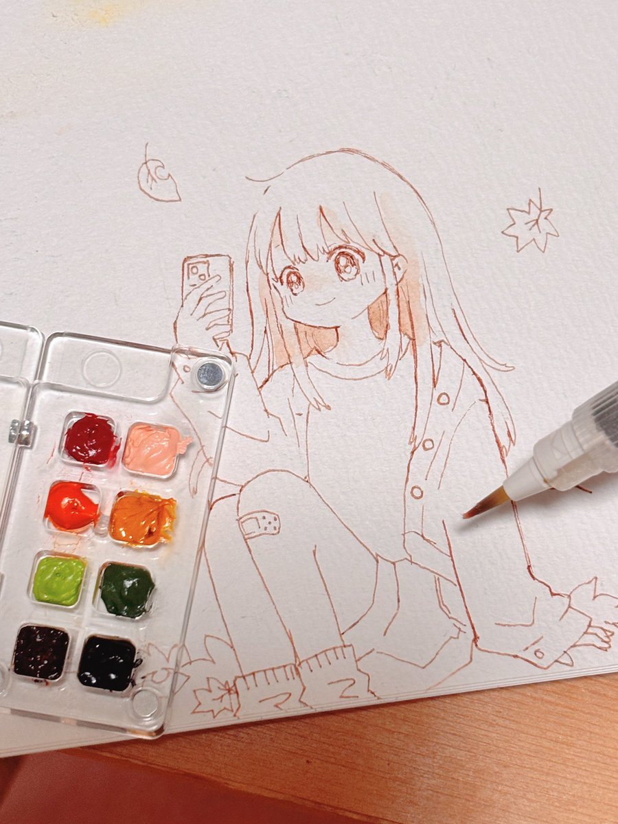 candy_pop07's tweet photo. 久しぶりにアナログイラスト描きました！セリアのミニパレット大活躍✨秋の配色🍁
 #ナツノイラストまとめ  #透明水彩  #アナログイラスト #イラスト  #創作絵 https://t.co/jvfQEshruh