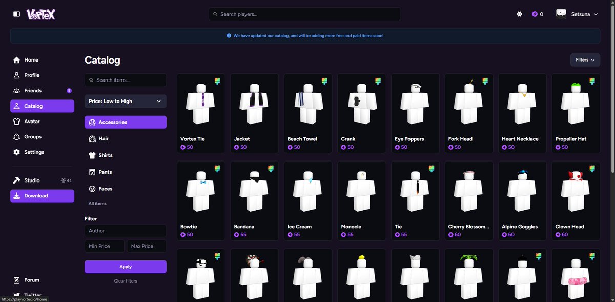 Vortex_news123's tweet photo. this might be either the golden era of vortex, or the downfall ๐ฅน
- more catalog items (free and paid ones)
- complete redesign of the website
- alot more
and as halo said there will be a LOT more updates very soon
#vortex #news #roblox #armyforpresident #setsunaformod https://t.co/NWagnLzz3l