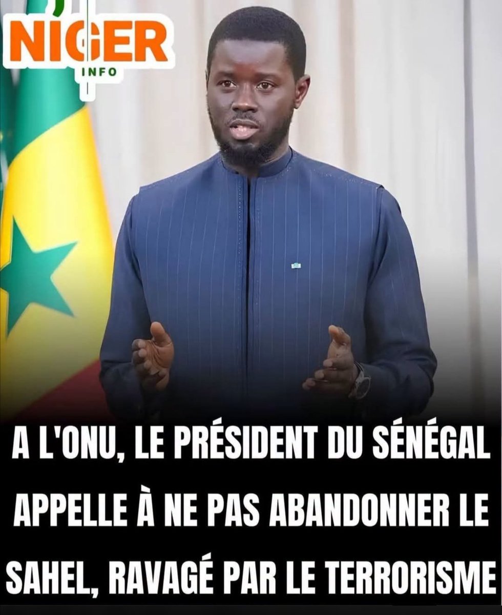 DelphineSankara's tweet photo. 🔴Le clown Sénégalais🇸🇳 @PR_Diomaye dit à l'#ONU de ne pas abandonner le Sahel ravagé par le terr'orisme. C'est bien.

Mais ceux qui recrutent, forment, financent et font la communication pour ces mêmes terr'oristes qui ravagent le Sahel font des va-et-vient chez vous à #Dakar, https://t.co/HpeiMKIeHM