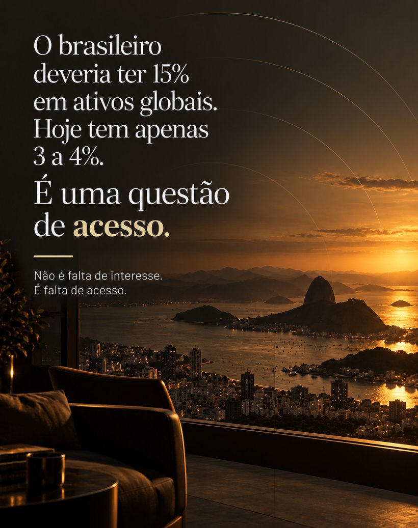 ZeomGlobal's tweet photo. Lá fora, recomenda-se ter cerca de 15% do patrimônio em ativos globais. O brasileiro tem 3 a 4%.
A diferença não é falta de vontade. É falta de acesso simples.
O zeom coloca o mundo a poucos toques. https://t.co/k4s4mMI0rX