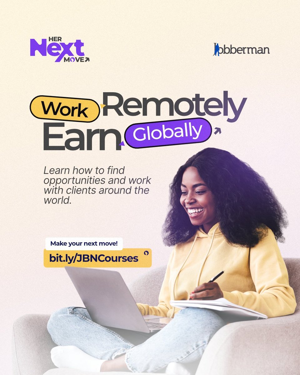 Jose_Ram1506's tweet photo. Getting back to work after a career break,changing industries or going after a better role?If you're a woman aged 18-35,explore Jobberman's free courses and earn a free certificate when you complete your chosen course.
Via https://t.co/JNrNJfv0lT
#HerNextMove #JobbermanLearning https://t.co/MKFOe8lIqz