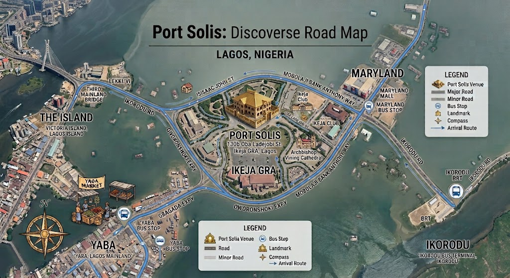 discoVerselive's tweet photo. No stress, no getting lost! 🗺️

Whether you're coming from Yaba, Ikorodu, or across the bridge from the Island, all routes lead straight to Port Solis in Ikeja GRA.

Save this map and get ready for an unforgettable experience! See you soon. ✨

#PortSolis #DiscoverRoadMap https://t.co/87dgHbOGuL