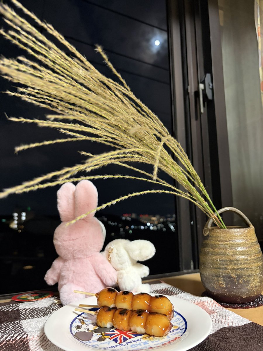 scrap_000's tweet photo. 中秋の名月🎑
うさぎなスヌとリサもお月様見れた〜🌕🍡 https://t.co/wKGZQGKyyM