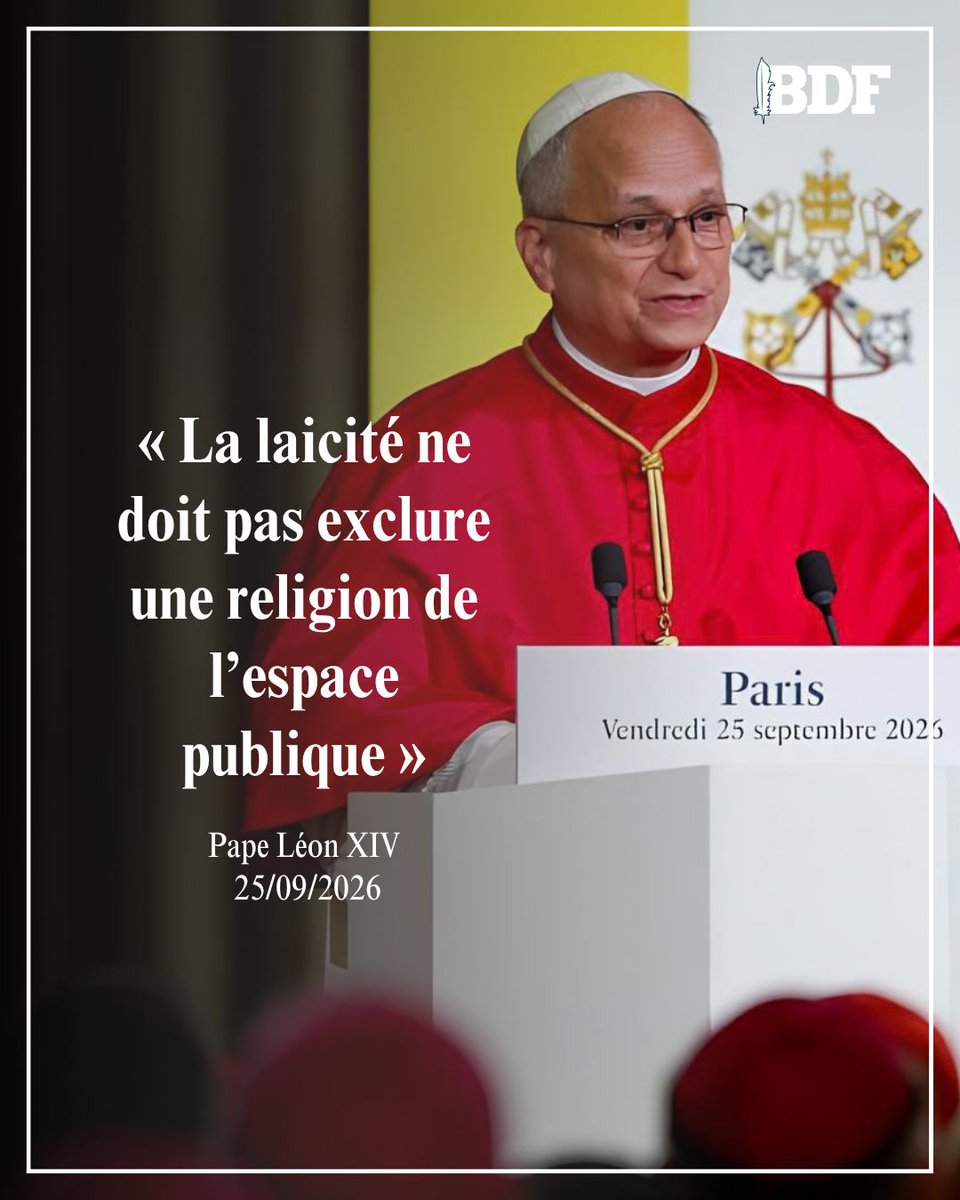 billetdefrance's tweet photo. 💥 Laïcité française.

Le pape Léon XIV a rappelé ce qu'est la laïcité lors de son discours au Palais de l'Élysée.

🔗 https://t.co/pDkS5HfvDY https://t.co/G7PDJJMaYl