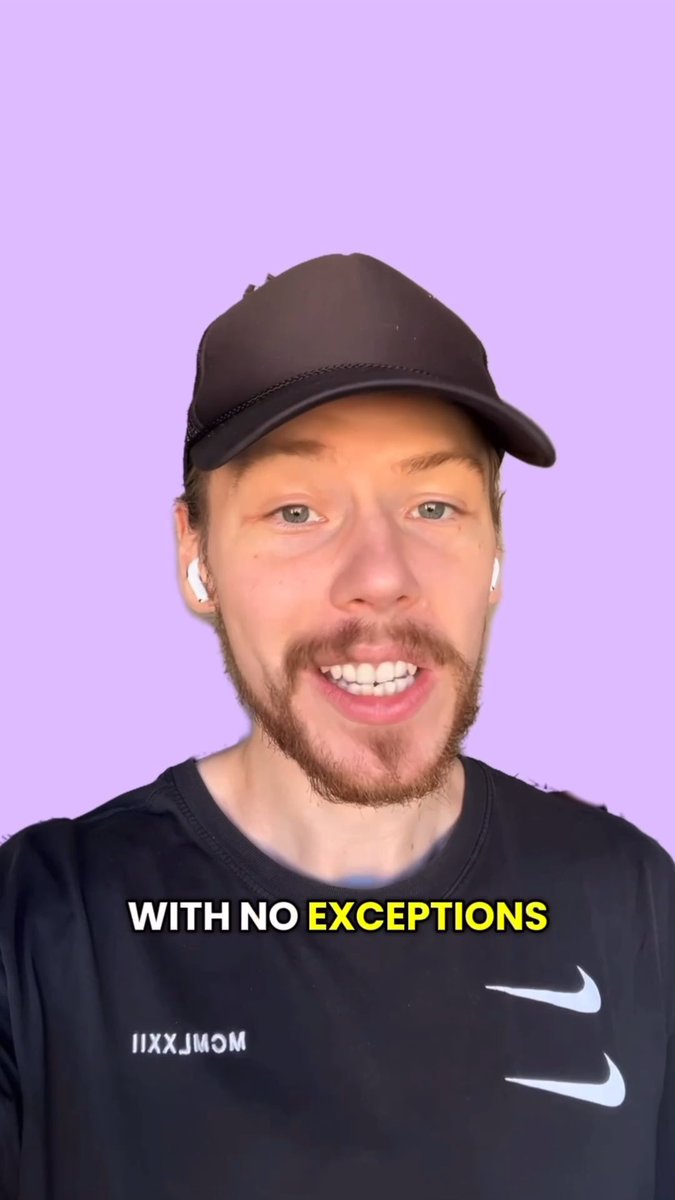 A close-up video still of MrBeast (Jimmy Donaldson) wearing a black Nike cap and shirt, with the caption text 'WITH NO EXCEPTIONS'.