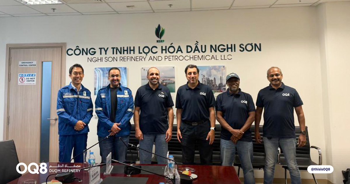 thisisoq8's tweet photo. قامت الإدارة التنفيذية في مصفاة الدقم بزيارة شركة Nghi Son Refinery and Petrochemical (NSRP) في فيتنام، للاطلاع على أفضل الممارسات وتبادل الخبرات في مجالات الكفاءة التشغيلية، والصيانة الدورية، وسلسلة الإمداد، وتطوير الكفاءات البشرية.

وتأتي هذه الخطوة ضمن توجه مصفاة الدقم نحو تعزيز التعاون المستمر والاستفادة من التجارب المشتركة، بما يدعم تطوير الأداء ويرسخ التركيز والتميز في مختلف مجالات العمل.

OQ8’s Executive Management visited Nghi Son Refinery and Petrochemical (NSRP) in Vietnam to explore best practices and exchange expertise in operational efficiency, turnaround and maintenance, supply chain, and people development.

This engagement forms part of OQ8’s continued efforts to strengthen collaboration and leverage shared experiences, supporting performance development and reinforcing focus and excellence across our operations.