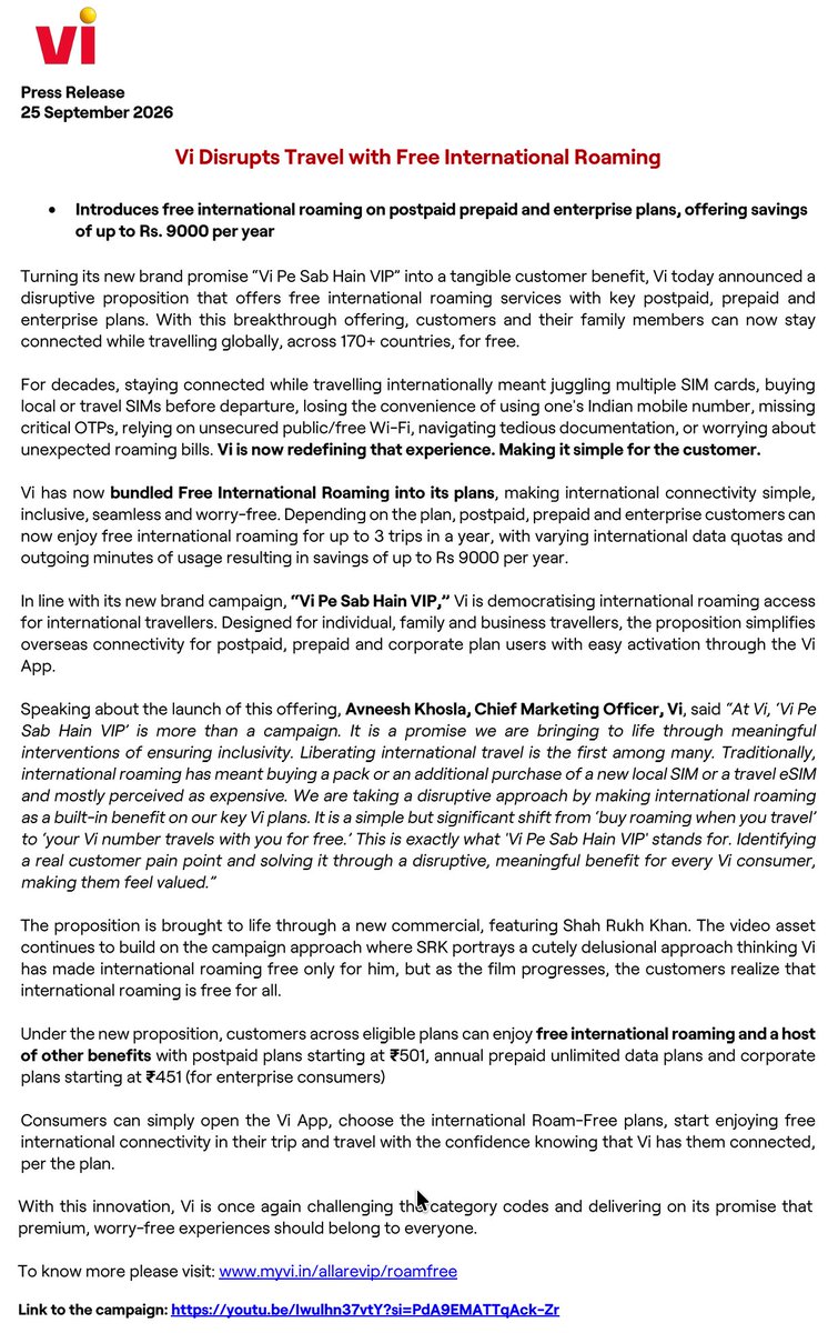 ViZzFans's tweet photo. #vodafoneidea Vodafone Idea (Vi) Adds Free International Roaming to Select Plans Across 170+ Countries

To know more please visit : https://t.co/bVYQPlcK6I  

Link to the campaign: https://t.co/vyfe2zJrL5

Explore plans here: https://t.co/8HR2gpIChv 

(all relevant screenshots👇) https://t.co/lYRMQkxkhu