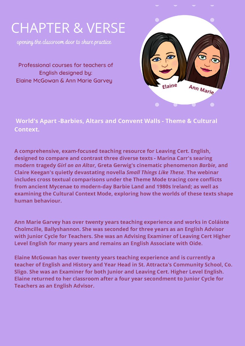 cork_cesc's tweet photo. 📚 Free CPD webinar: The Leaving Cert Comparative Section (2027/28) via Theme &amp; Cultural Context in Small Things Like These, Girl on an Altar &amp; Barbie

🗓️30th September, 7pm-8pm 
💻Online
Register: https://t.co/CBFiaWkmkT https://t.co/h7UIFvG8RB