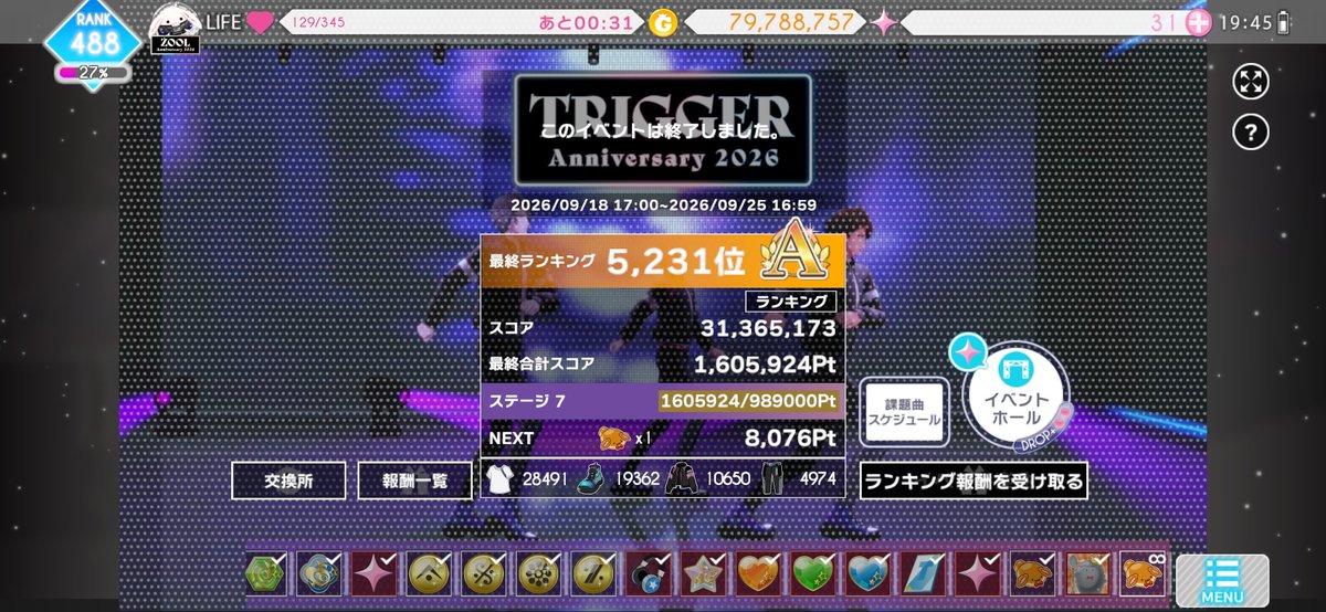 B_koshow's tweet photo. TRIGGER記念日お疲れ様でした！
なんとかAに残れましたー！フレンド様に大感謝です！いつもありがとうございます！！
Sへの道は遠かったです〜！！😭😭😭😭 https://t.co/tTx1sluI3I