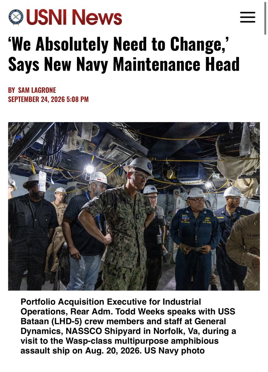 brentdsadler's tweet photo. No More Red Hills and Never Forget the Boise!

Recent moves by the Navy to address convoluted organizational structures and non-focused leadership on maintenance of ships and bases/barracks etc. long overdue. Poor leadership and convoluted organizational relations in part led to the loss of the LHA Bonhomme Richard in San Diego from an uncontrolled 5-day in-port fire.

Poor shore facility maintenance and repairs led to contamination of Hawaii’s aquifers at Red Hill Fuel Deport - a totally avoidable incident.

And then there is the sad saga of the years nuclear submarine Boise sat idle almost a decade waiting for nuclear maintenance due to lack of facilities… untold sailors and officers had their careers sidelined due to being stuck preside rather than at-sea on one of too few nuclear submarines we have - recently this boat was slated for retirement without the work being done.

Results matter and forceful and technically competent leadership a prerequisite - SecNav is leading the way.

See the news here:

https://t.co/f96nAZiNRH

-and-

https://t.co/9jhcMGuuAC