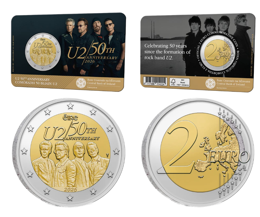 u2mexico's tweet photo. La Casa de Moneda en Irlanda acaba de lanzar una moneda conmemorativa de 2€ por el 50 aniversario de U2.

mas informacion: https://t.co/7JDzvIJ1g7

#U2 #U2Fans #U2Mexico https://t.co/KJF64cGLwW