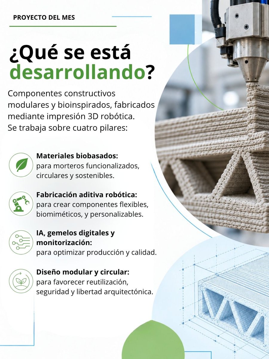 aimenct's tweet photo. Desde #AIMEN, en @BiogemseEu  trabajamos en soluciones constructivas modulares y biointeligentes, combinando materiales biobasados, impresión 3D robótica y tecnologías digitales para avanzar hacia una construcción más circular, eficiente y sostenible.

#ProyectoDelMes https://t.co/i2D1EVrMkH