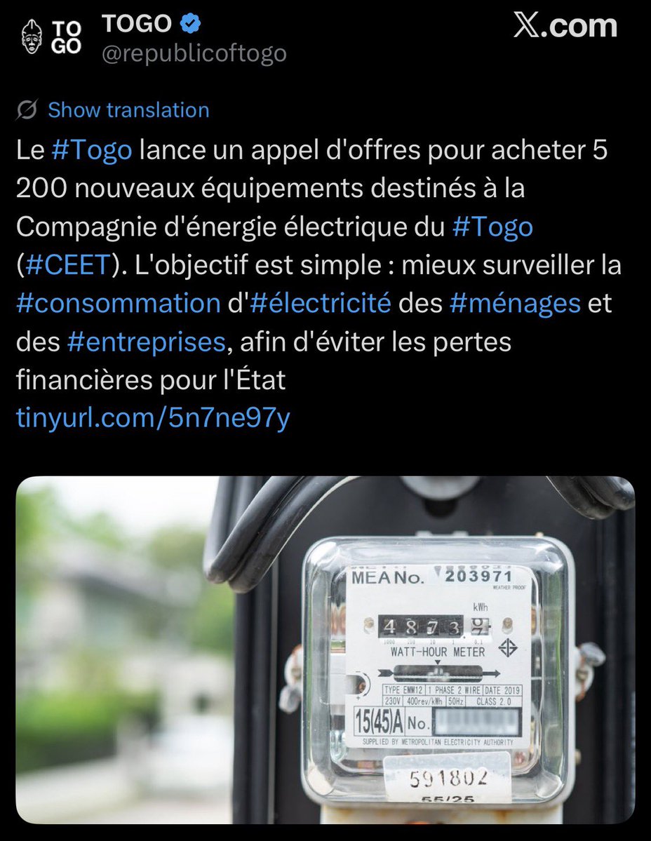 AblodeGbadja1's tweet photo. TOGO-Après 60 ans au pouvoir, @FEGnassingbe et ses acolytes semblent enfin se rendre compte qu’il est nécessaire de mieux contrôler la consommation d’électricité des ménages et des entreprises, afin de limiter les pertes financières pour l’État.

Et vous parlez d’une centrale nucléaire ?