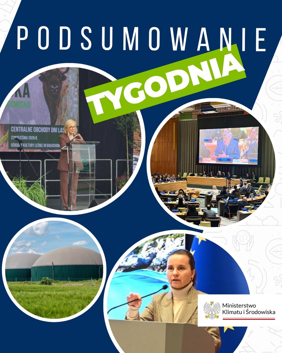 MKiS_GOV_PL's tweet photo. Najważniejsze wydarzenia tygodnia w #klimat, #środowisko i #energia? Oto szybki przegląd tego, co działo się w ostatnich dniach.

⚡Senat jednogłośnie przyjął przygotowaną przez Ministerstwo Klimatu i Środowiska nowelizację przepisów o odnawialnych źródłach energii. Nowe rozwiązania przyspieszą rozwój OZE, umożliwią zwiększenie produkcji biometanu i biogazu oraz ułatwią prosumentom korzystanie z magazynów energii.

🌲W Gołuchowie odbyły się Centralne Obchody Dni Lasu. Ministra Paulina Hennig-Kloska wręczyła Odznaki Honorowe za Zasługi dla Ochrony Środowiska i Klimatu, dziękując leśnikom, naukowcom i społecznikom za ich codzienną pracę na rzecz polskich lasów.

🌎Podczas 81. sesji Zgromadzenia Ogólnego ONZ w Nowym Jorku wiceminister Krzysztof Bolesta podkreślił, że niezależność energetyczna jest jednym z filarów bezpieczeństwa państwa. W międzynarodowej debacie zwrócił uwagę na wpływ cen paliw kopalnych na stabilność gospodarek oraz na powiązania między transformacją energetyczną, polityką klimatyczną i bezpieczeństwem.

🌊Jak skutecznie chronić Bałtyk? O tym rozmawiali uczestnicy konferencji „Morskie obszary chronione – dziś i jutro”. W centrum uwagi znalazły się ochrona bioróżnorodności, stan morskich obszarów chronionych oraz odbudowa ekosystemów morskich.

👉Po więcej informacji o tych i innych działaniach odwiedź naszą stronę www!