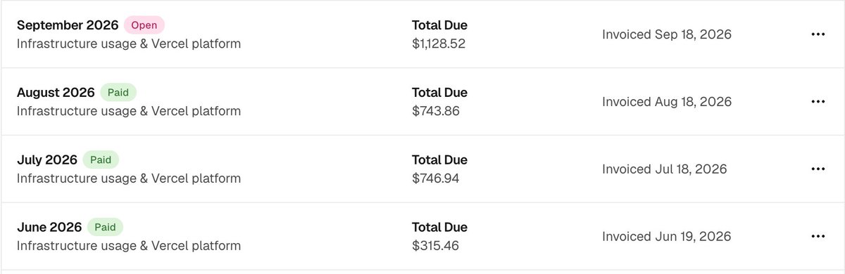 marcoecommm's tweet photo. $1,500 a month on infrastructure. 

one beta tester. zero customers.

vercel alone went from $315 in june to $1,128 this month, and we haven't launched yet.

now looking at coolify and self hosting. 

will post what it actually costs once we've moved. https://t.co/4ePiibYMq9