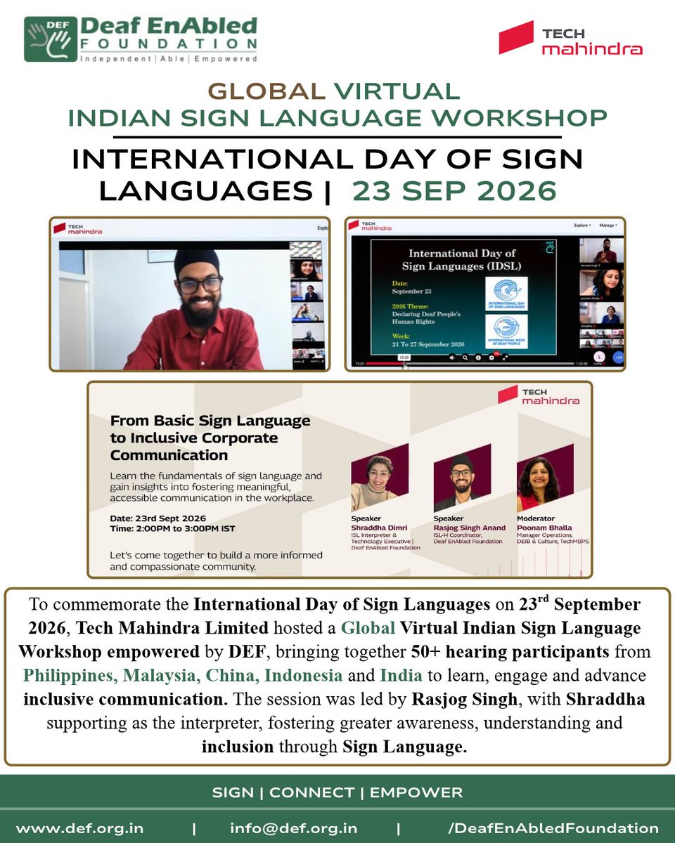 deafenabled's tweet photo. Empowering the global workforce through inclusive communication! 💻🤝 Virtual sign language sessions are transforming the way we connect, proving that language is never a barrier to a compassionate corporate community. Let's keep building bridges and fostering workplace inclusion https://t.co/JoRjmoZHDw