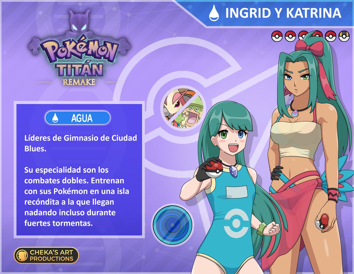 ChekasArtProd's tweet photo. 🚨LÍDERES DE POKÉMON TITÁN REMAKE🚨
🌊Ingrid y Katrina🌊

-Dos hermanas entusiastas de los combates dobles💥

-Ingrid, fiel protectora de su hermana, combate junto a su majestuoso Milotic, mientras Katrina lo hace junto a Ludicolo 🌺

¿Os gustan los combates dobles desafiantes?👀 https://t.co/yYXwPGTxOj