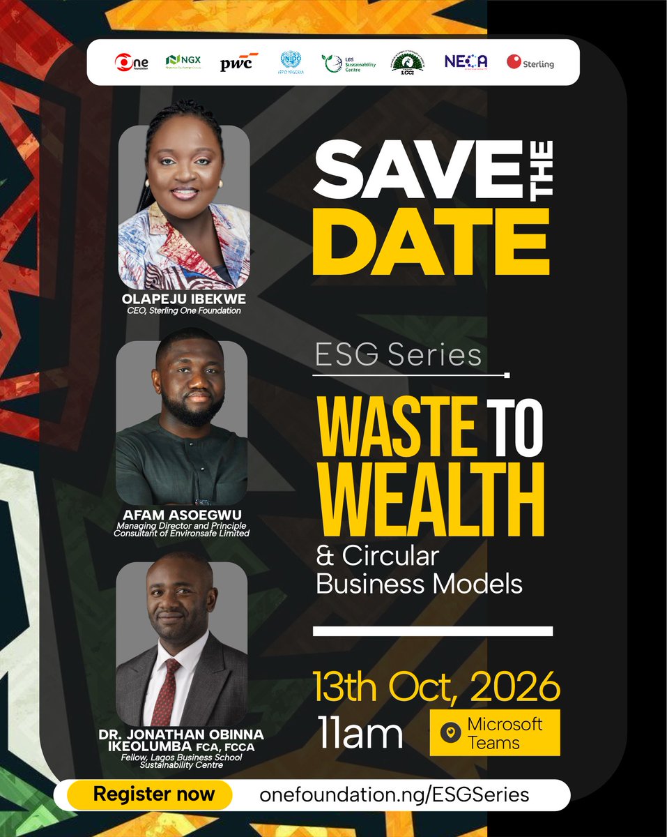 onefoundationng's tweet photo. What if we stopped seeing waste as a problem and started seeing it as an opportunity?

Join our ESG Series on Waste-to-Wealth &amp; Circular Business Models as we explore how waste can become value, businesses, jobs, and impact.
https://t.co/TbW2JVbMaD https://t.co/6O7pmBgqrh