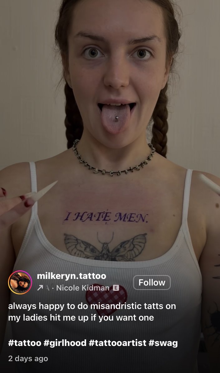 BrianAtlas's tweet photo. ”I hate men” tattoo. This is in Ukraine btw. Kiev based female tattoo artist says she is happy to do misandrist tattoos. Imagine some 19 year old Ukrainian male soldier sees this. This is what you are fighting for Ukrainian men! Ungrateful feminist hags who hate you! You give your life for countrywomen who hate you while they ungratefully enjoy the comfort and safety you fight to provide! Traitors! How demoralizing.

Under Ukrainian martial law, actions that demoralize or undermine the armed forces are treated as severe national security threats and are strictly criminalized. @ZelenskyyUa you should consider charging these 2 vile scum. At the very least rescind this woman’s license to tattoo. Or maybe draft these 2 muppets and send them to the frontline!