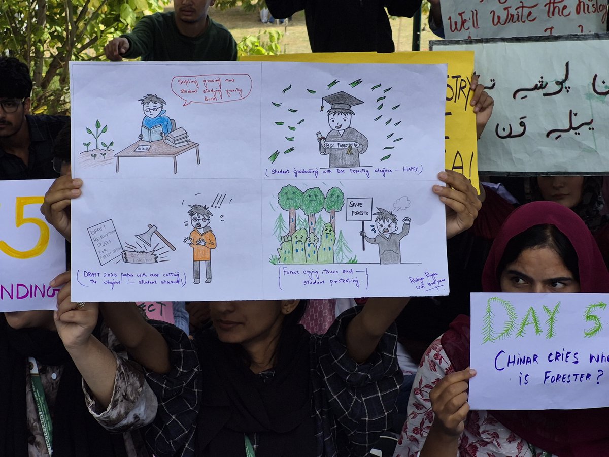 JKFSA_'s tweet photo. A peaceful expression of concern from Forestry students seeking fair recognition of their professional qualification and equal consideration in recruitment.

The message is simple: opportunities should be created through fair policy, not narrowed without due consideration.

We remain committed to a respectful, lawful and constructive dialogue.

 #ForestryStudents #ForesterRecruitment #JammuKashmir #TataAeris