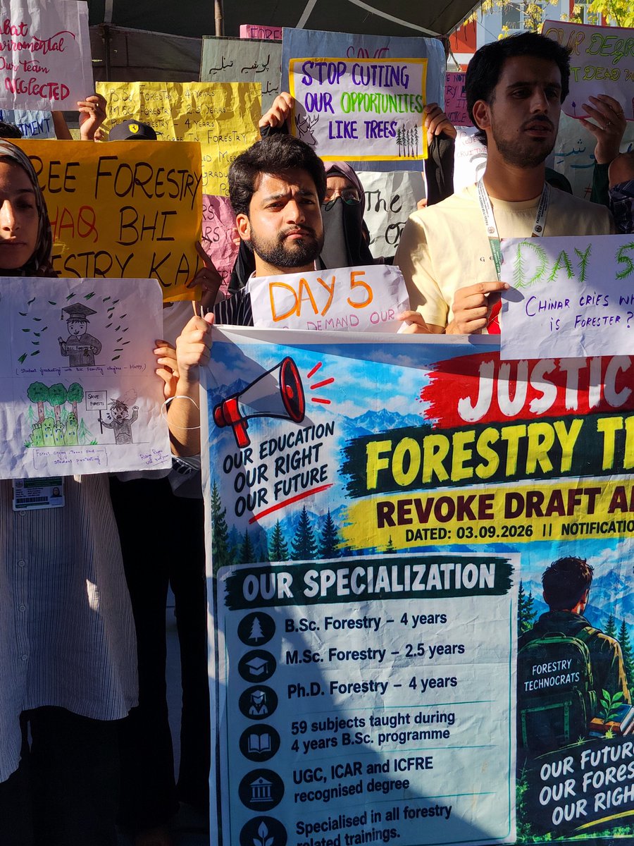 JKFSA_'s tweet photo. A peaceful expression of concern from Forestry students seeking fair recognition of their professional qualification and equal consideration in recruitment.

The message is simple: opportunities should be created through fair policy, not narrowed without due consideration.

We remain committed to a respectful, lawful and constructive dialogue.

 #ForestryStudents #ForesterRecruitment #JammuKashmir #TataAeris