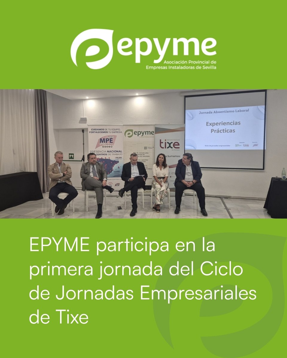 Epymesevilla's tweet photo. 🤝 EPYME participa en la primera jornada del Ciclo de Jornadas Empresariales de TIXE

Hoy hemos compartido junto a la Federación Empresarial Tixe una jornada centrada en uno de los retos actuales para las empresas: el absentismo laboral.

#EPYME #Tixe #AbsentismoLaboral #Empresas https://t.co/oavbKQMpru