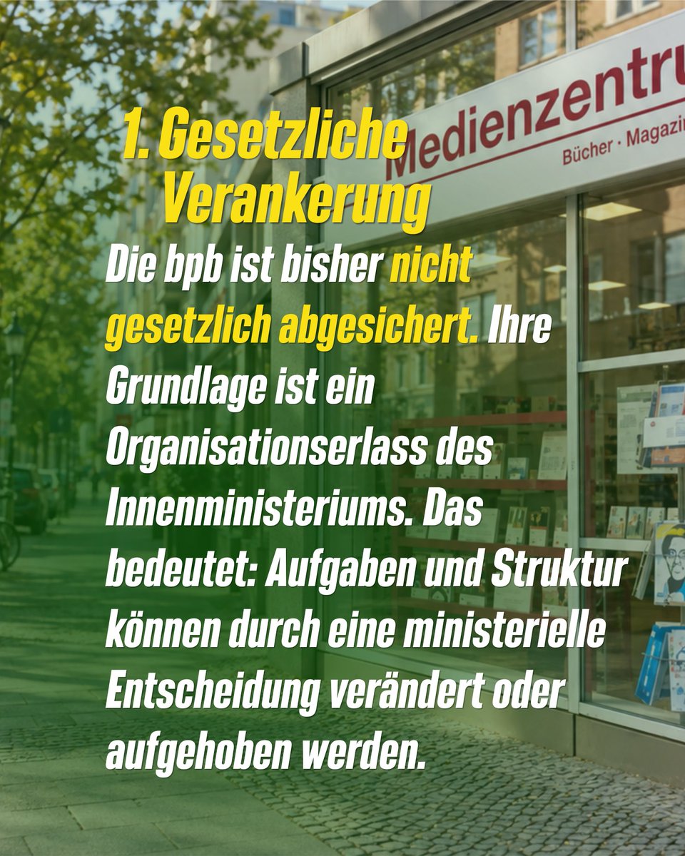 LamyaKaddor's tweet photo. Die #bpb ist bislang nicht gesetzlich abgesichert.

Wir Grünen im Bundestag wollen das ändern und haben einen Gesetzentwurf eingebracht, der die bpb auf eine verlässliche gesetzliche Grundlage stellen soll. 1/2 https://t.co/NdF9uKOFtX