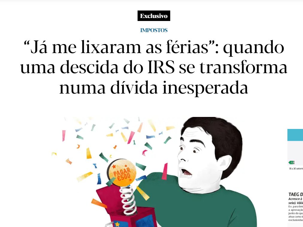 Deus_outro's tweet photo. O Expresso traz um "exclusivo" sobre o drama humano das pessoas que tiveram de pagar IRS no verão. É o caso de Rolando. Diz que vive de uma reforma de 5.000/mês desde 2012. 5.000 euros durante 14 anos dá 980.000. Ou seja, recebeu do Estado um milhão de euros desde que se reformou. O "exclusivo" não verifica se ele descontou na carreira algo equivalente. Nem é sobre as atuais gerações que não vão receber sequer metade do que ele recebe. O "exclusivo" é o Rolando não ter reembolso no verão. Lixaram-lhe as férias.