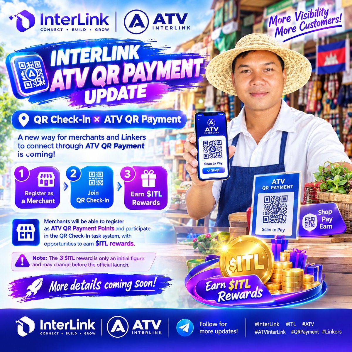 elsophorn's tweet photo. ATV QR PAYMENT
📍QR Check-In × ATV QR Payment
🏪Register as a Merchant 📲Join QR Check-In 🎁Earn $ITL Rewards
Merchants can join the ATV QR Payment network and participate in QR Check-In tasks!
⚠️The initial 3 $ITL reward may change before launch.
#InterLink #ITL #ATV #iTLG https://t.co/xIGti4xVtG