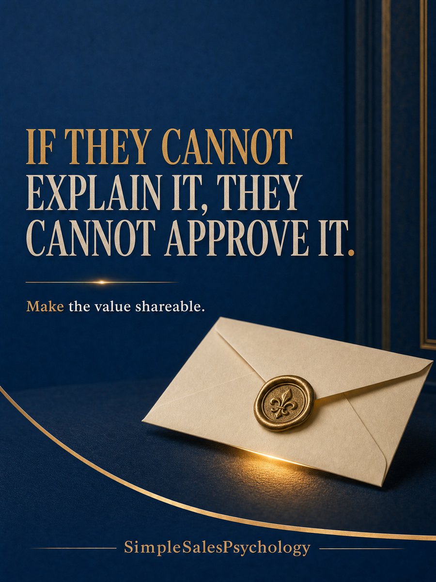 SimpleSalesPsy's tweet photo. If a buyer cannot explain the value to someone else, they may not be ready to approve it.

#SalesCommunication #BuyerEnablement #SalesPsychology https://t.co/y9N2KR3FdH