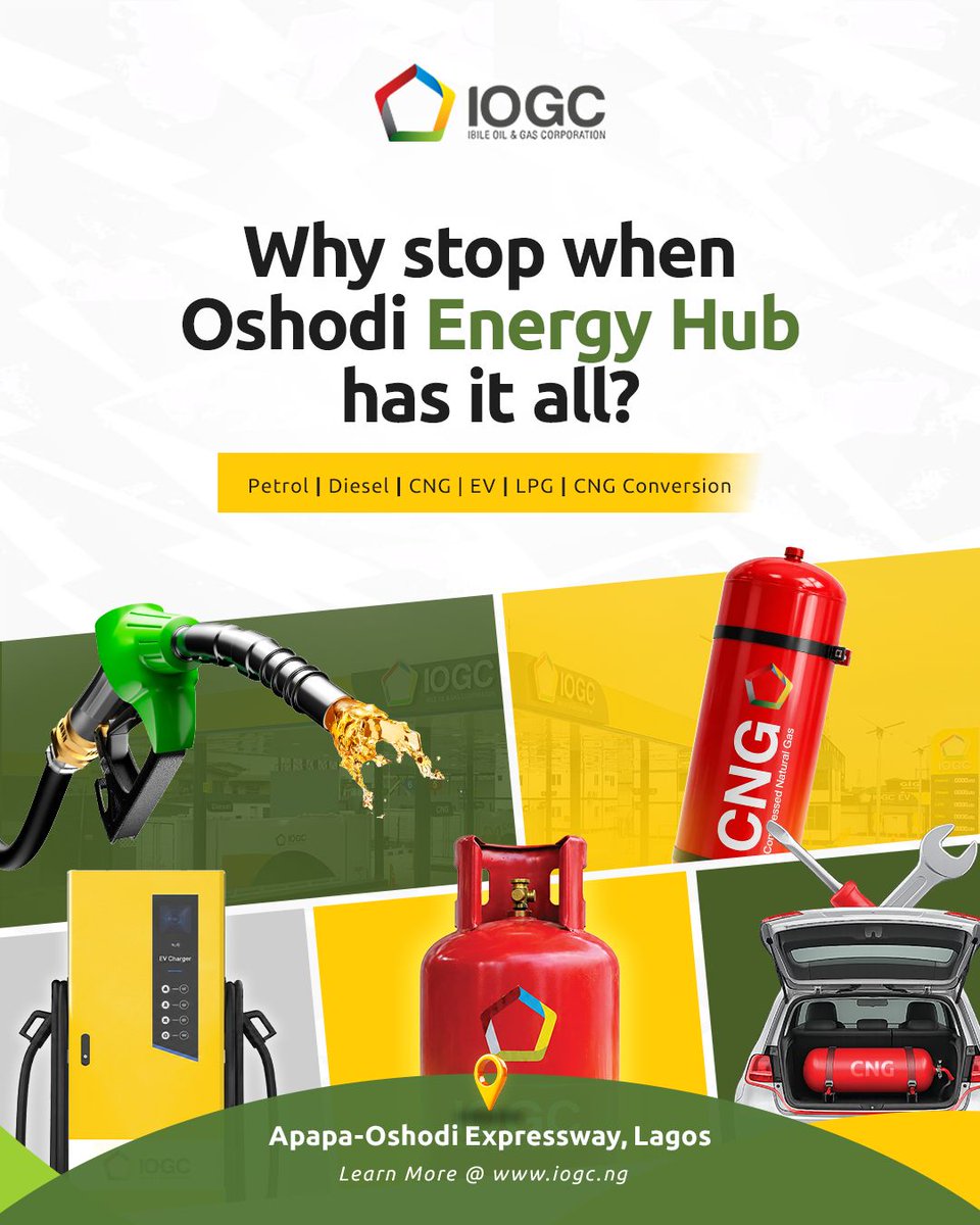 IOGC_NG's tweet photo. Why make multiple stops when you can get it all in one place? 

From Petrol &amp; Diesel to CNG, EV Charging, LPG and CNG Conversion, Oshodi Energy Hub brings your energy needs together for a more convenient experience.

📍 Beside GIG, Orile Oshodi
Fuel. Charge. Refill. Convert. https://t.co/vGnzw17kW9