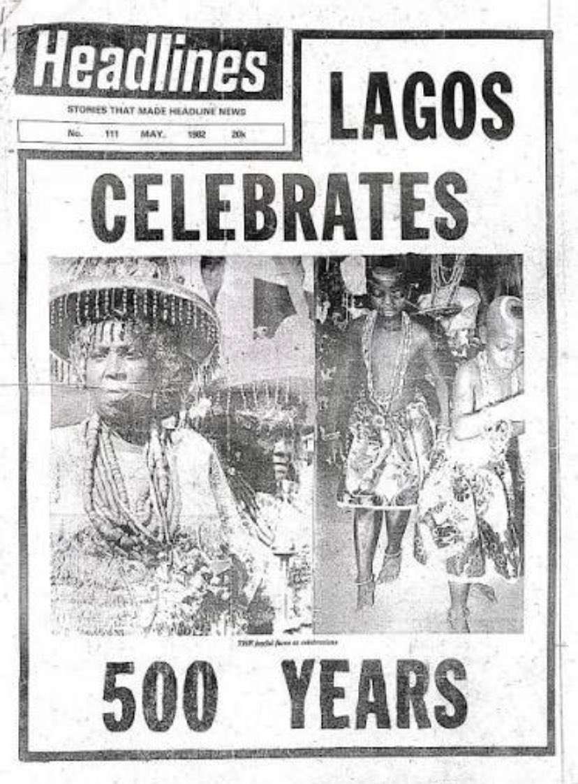nwoko_greg62705's tweet photo. May 1982, When Governor Lateef Jakande Led Lagos In Celebrating 500 Years, Remembering Olofin Ogunfunmire And The Awori Idejo Founders Of Eko.

If you follow the date on this newspaper cover posted, 1982 minus 500 years gives you 1482 as the year the Government used to mark the founding.

In real history the settlement is even older. Lagos, originally called Eko, was founded by Olofin Ogunfunmire, the progenitor of the Awori people. 

He left Ile Ife around 1425 and first settled at Isheri on the Ogun River, then later moved with his wife Ajaiye to Iddo in the centre of present day Lagos.

It was at Iddo that his children were born. Those children are the Idejo, who are recognised till today as the traditional landowners of Lagos. He divided the land among them. That is why Iru went to the Oniru family, Ikate to the Elegushi, Lagos Island to Aromire, Iganmu to Ojora, Otto and mainland to the Oloto and others. 

Isheri was the dispersal point from where many other Awori towns like Igbesa, Agboyi and Ota were established.

The Portuguese only gave it the name Lagos around 1472 when they came for trade, they did not found it. 

So by tradition, by written history and by court records, the real owners and aboriginal settlers of Lagos are the Awori and their Idejo descendants, the white cap chiefs.

At the time of the 500 years celebration in May 1982, the Governor of Lagos State was Alhaji Lateef Kayode Jakande of the Unity Party of Nigeria. 

He was the one who hosted the festival, the cultural displays and the reception for traditional rulers and guests as seen on your newspaper cover.