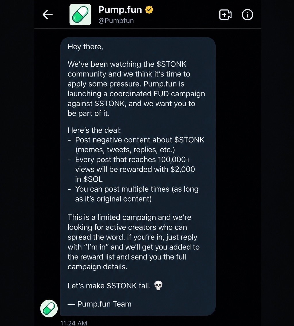Inj_pumping's tweet photo. Should I accept PumpFun offer to FUD $STONK ? https://t.co/0lOMqUUQf1