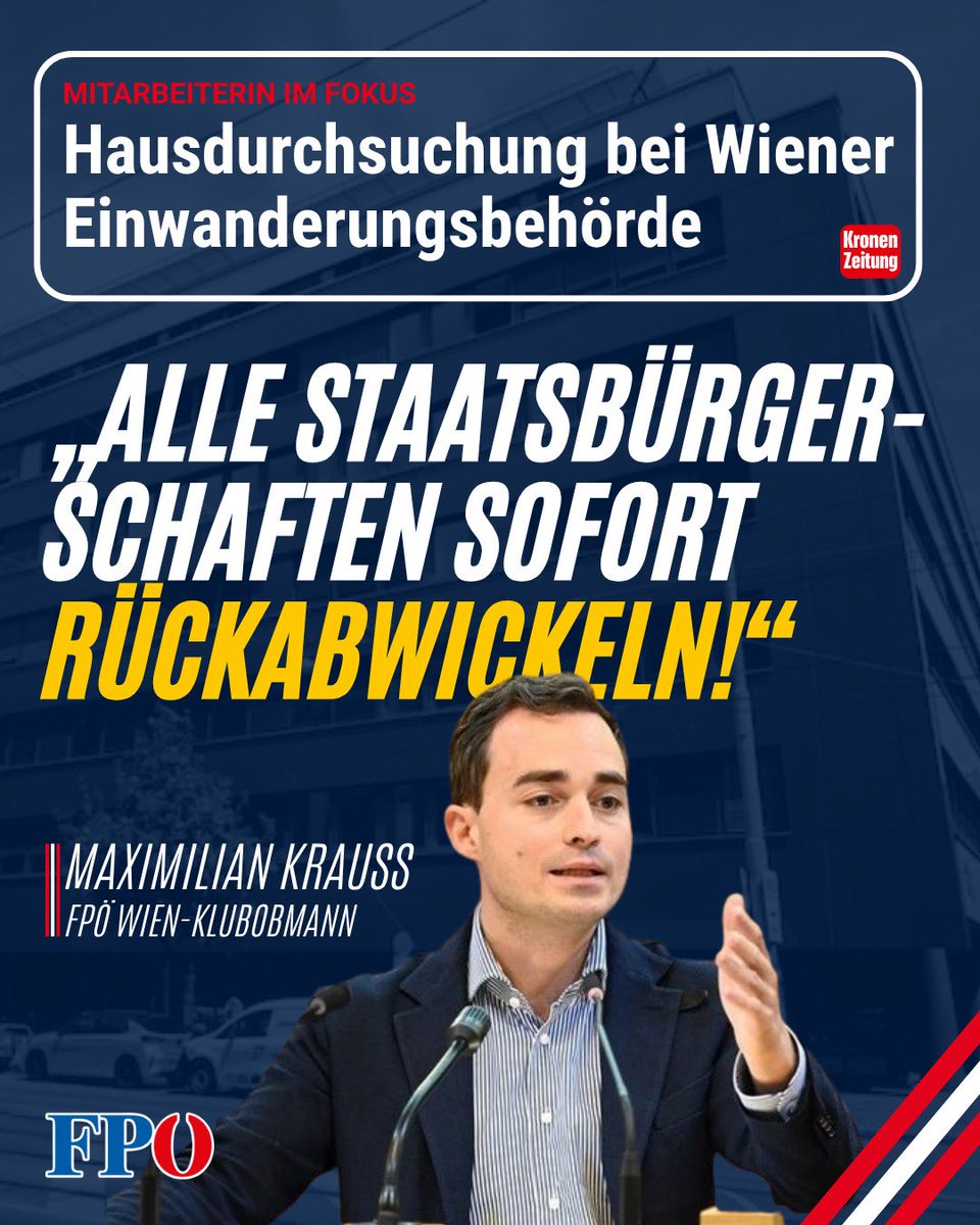 FPOE_TV's tweet photo. Dieser Behördenskandal darf nicht ohne Folgen bleiben. Für Aufenthaltstitel sind Unterlagen nötig – von bestandenen Deutschkursen bis zum Leumundszeugnis, Ausschlussgründe sind Einreiseverbote oder Gefährdungsannahmen. Hier dürften Dokumente gefälscht oder „verschwunden“ sein, um Verfahren zu beschleunigen oder negative Bescheide zu umgehen. Alle Staatsbürgerschaften und Aufenthaltstitel, die von den betroffenen Personen in der MA 35 betreut oder entschieden wurden, müssen unverzüglich überprüft und rückabgewickelt werden. Jede Einbürgerung und jeder Titel, der in diesem Umfeld entstanden ist, steht unter dem Generalverdacht der Unrechtmäßigkeit.