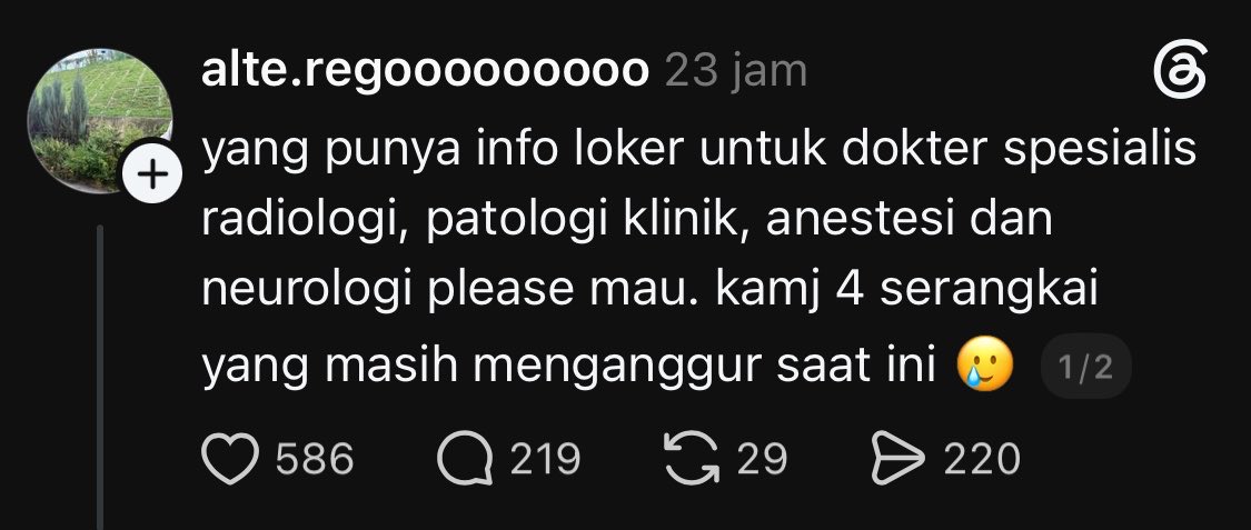 bakuldimsum_'s tweet photo. Bahkan dokter spesialis aja susah dapet loker 🥹 https://t.co/mdst49joXP